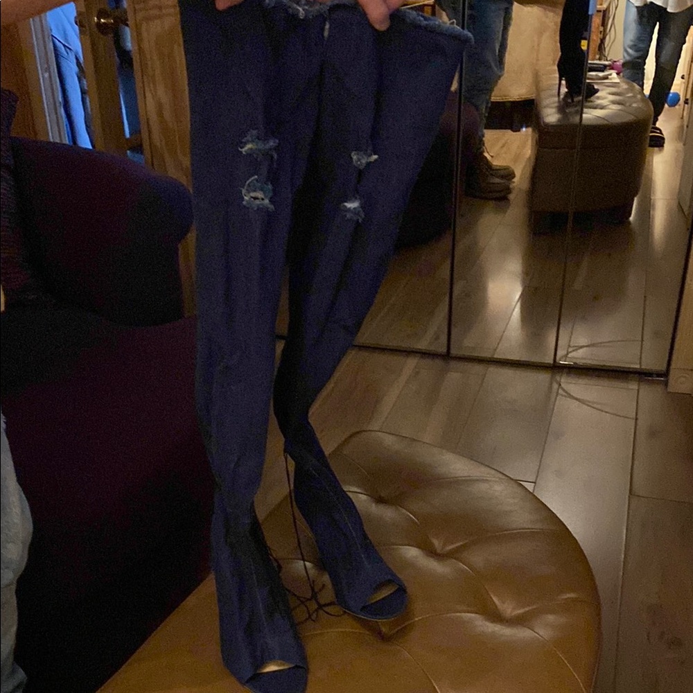 Stylish Blue Thigh-High Boots